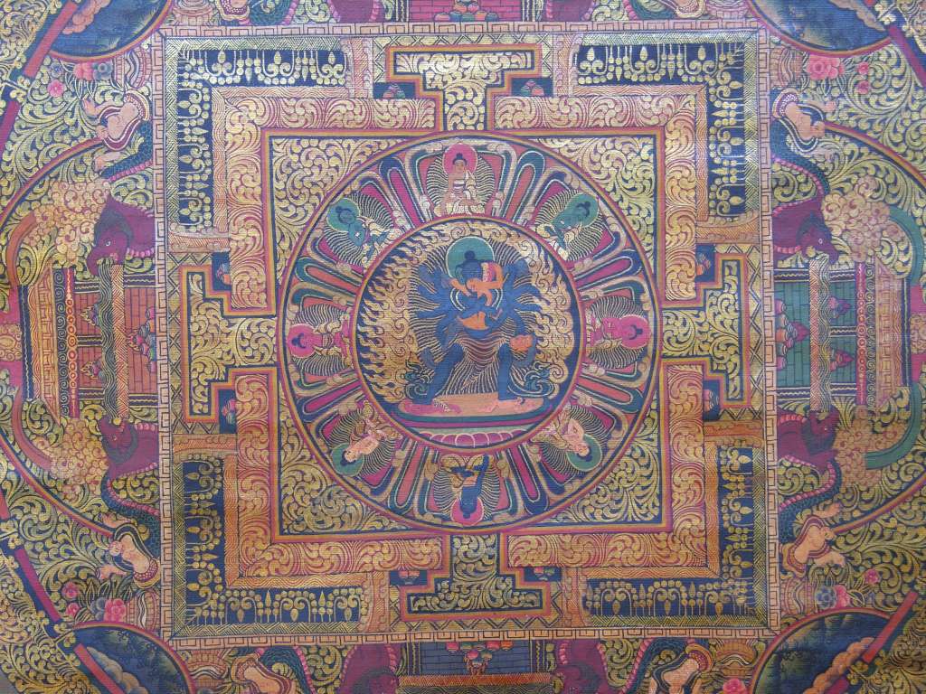 Chakrasamvara Mandala 09 Centre Building The square four-sided building is a palace because it is the residence of the presiding deity of the mandala, in this case Chakrasamvara.